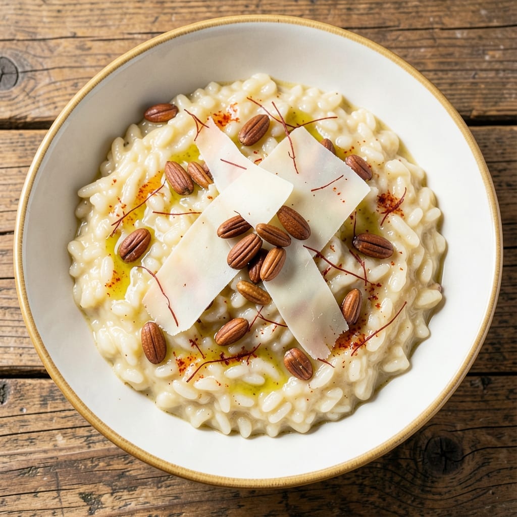 Acquerello Rice Risotto Recipe: Saffron-Infused Creaminess With Toasted Pine Nut Crunch