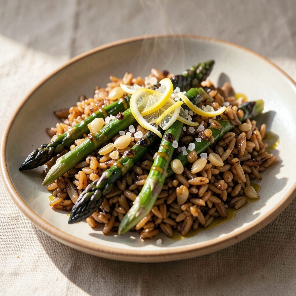 Asparagus and Brown Rice Recipe: Charred Green Bites with Nutty Grain Depth