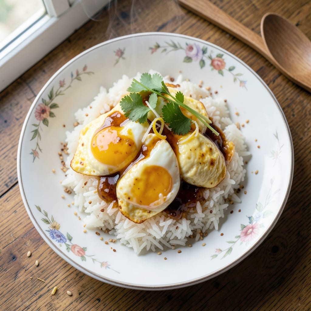 Asian Egg Rice Recipe: Soft-Boiled Eggs Nestled in Fragrant Jasmine Rice