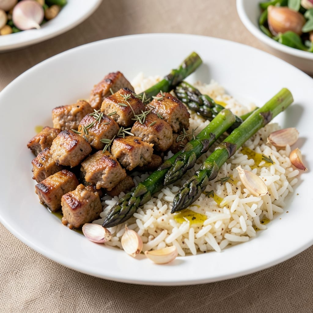 Asparagus Ground Beef and Rice Recipe: One-Pan Herb-Crusted Heartiness