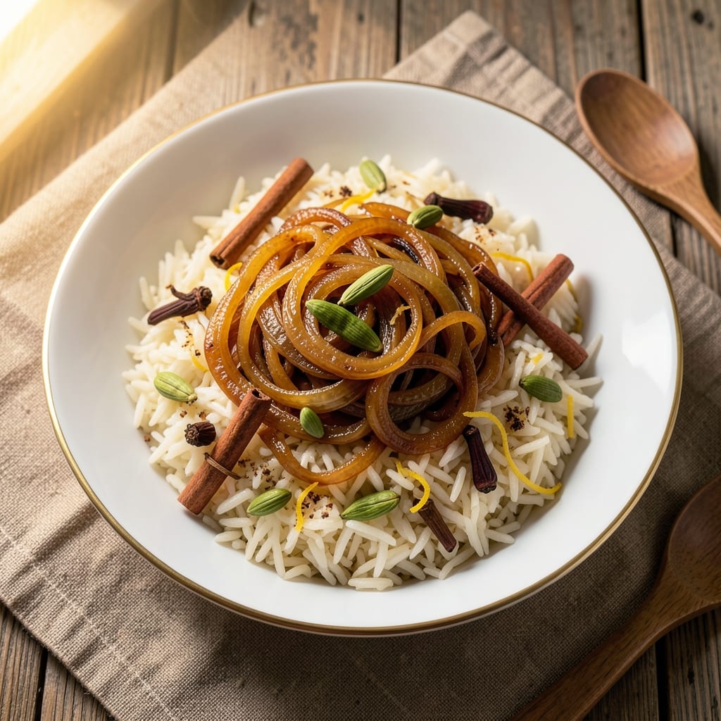 Aromatic Indian Rice Recipe: Cardamom-Toasted Basmati With Charred Onions