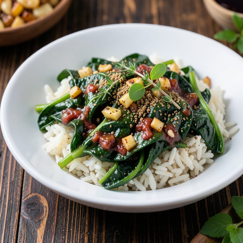 African Spinach and Rice Recipe: One-Pot Tomato-Pepper Spice Fusion