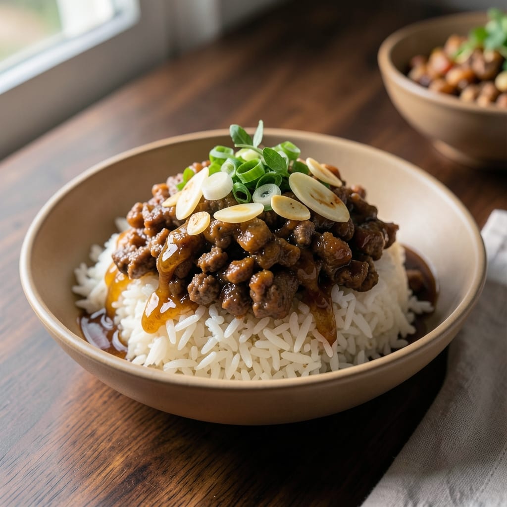 Asian Ground Beef and Rice Recipe: Wok-Tossed Fragrance with Toasted Garlic Crunch