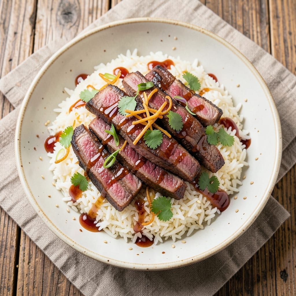 Asian Beef and Rice Bowl Recipe: Wok-Seared Beef with Fragrant Jasmine Rice
