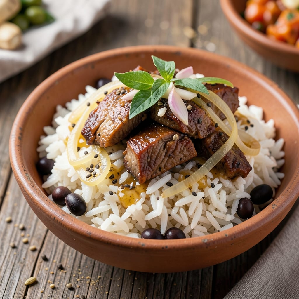 Akni Rice Recipe: Spiced Lamb and Toasted Rice Crunch