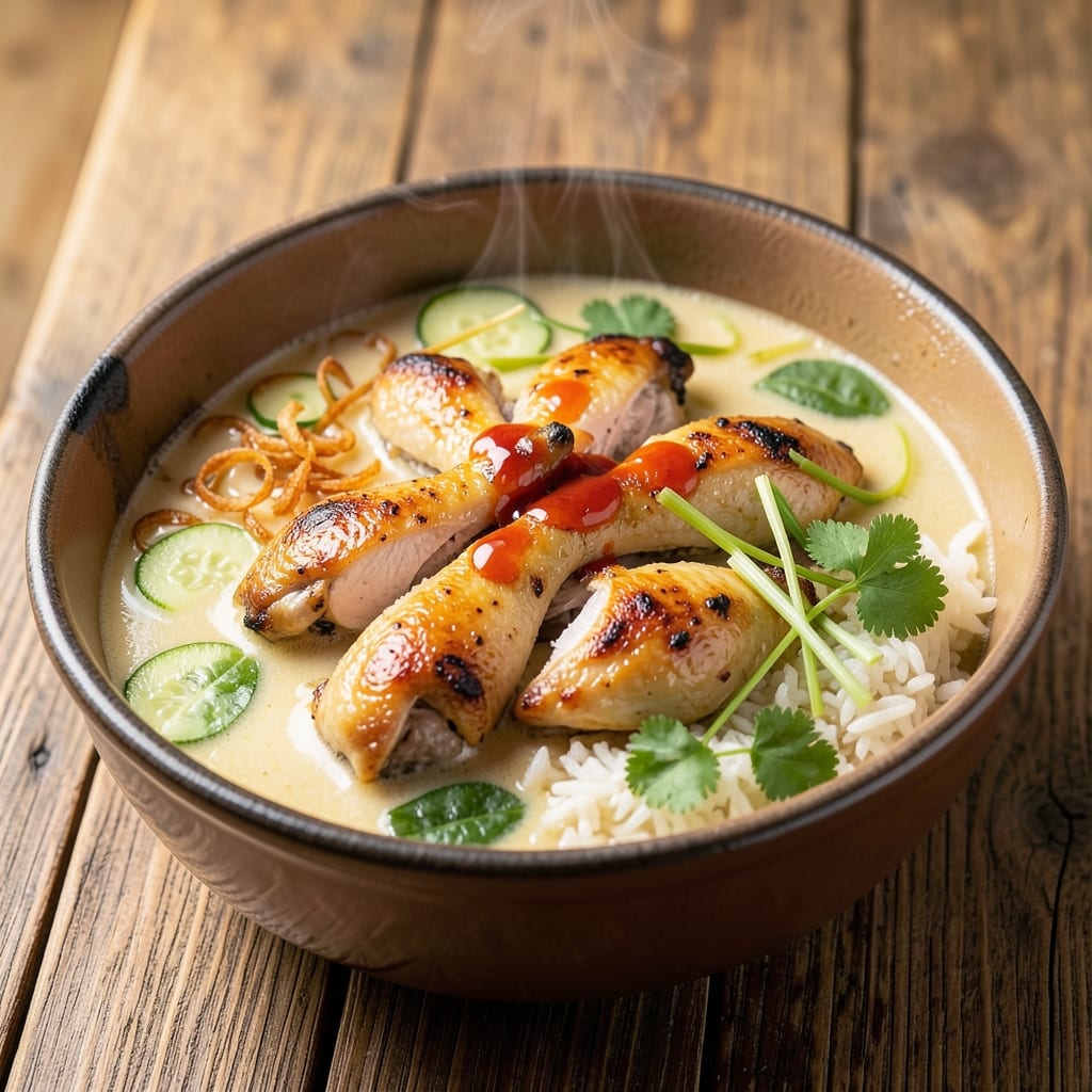 1 Pot Hainanese Chicken Rice Recipe: Fragrant Coconut Curry with Poached Eggs