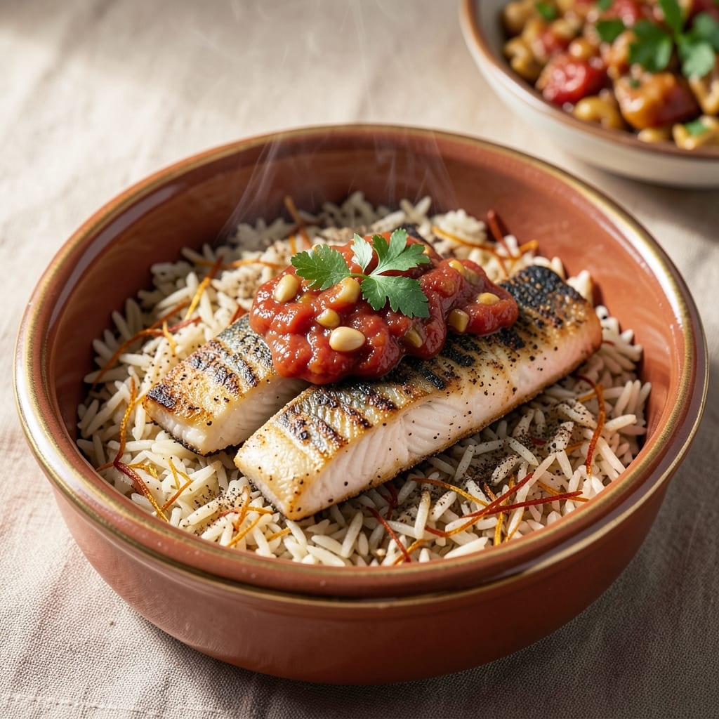 Arabic Fish and Rice Recipe: Saffron-Infused Flavor with Crispy Top Layer